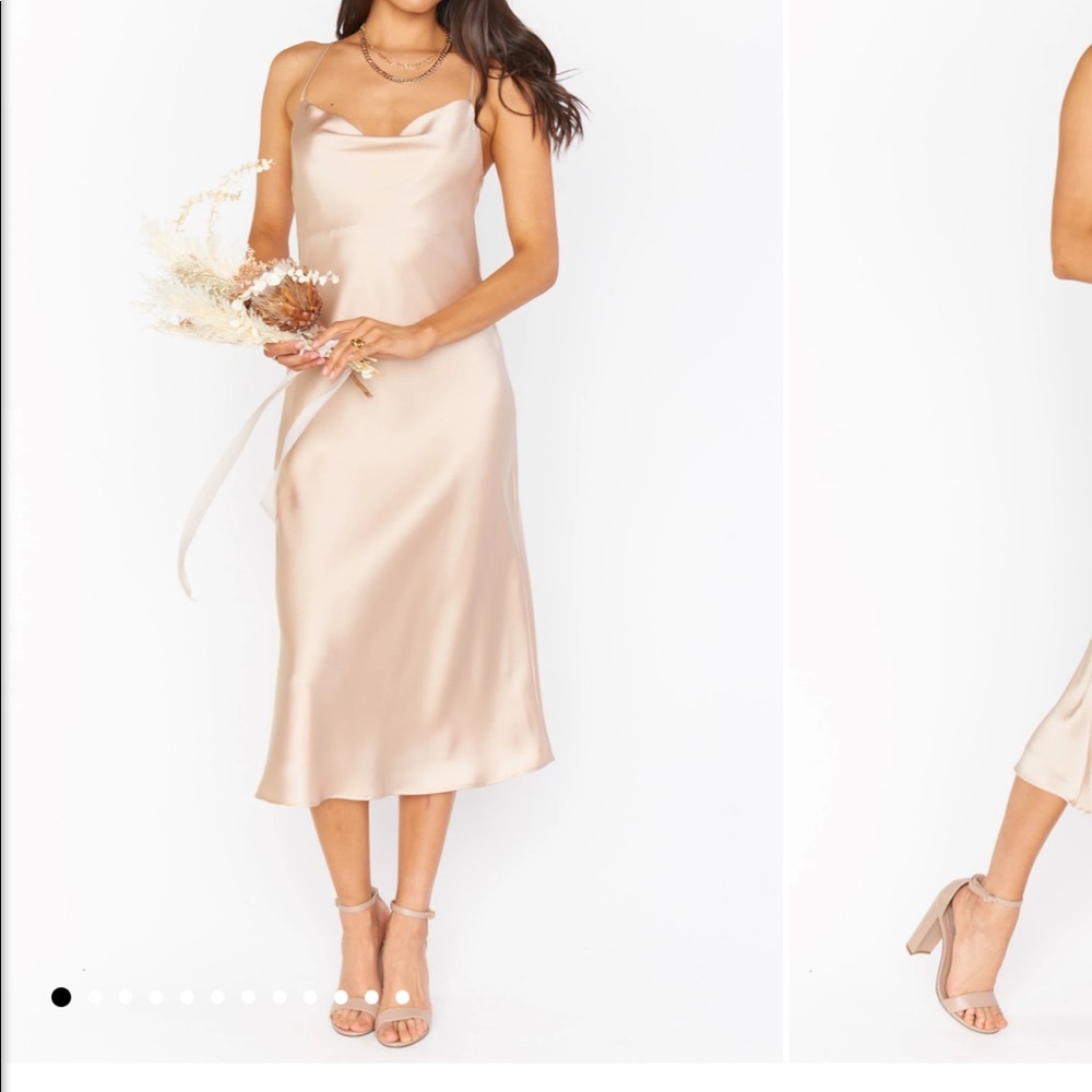 Show me your mumu Verona Cowl Dress. Color: champagne luxe satin. Size xs